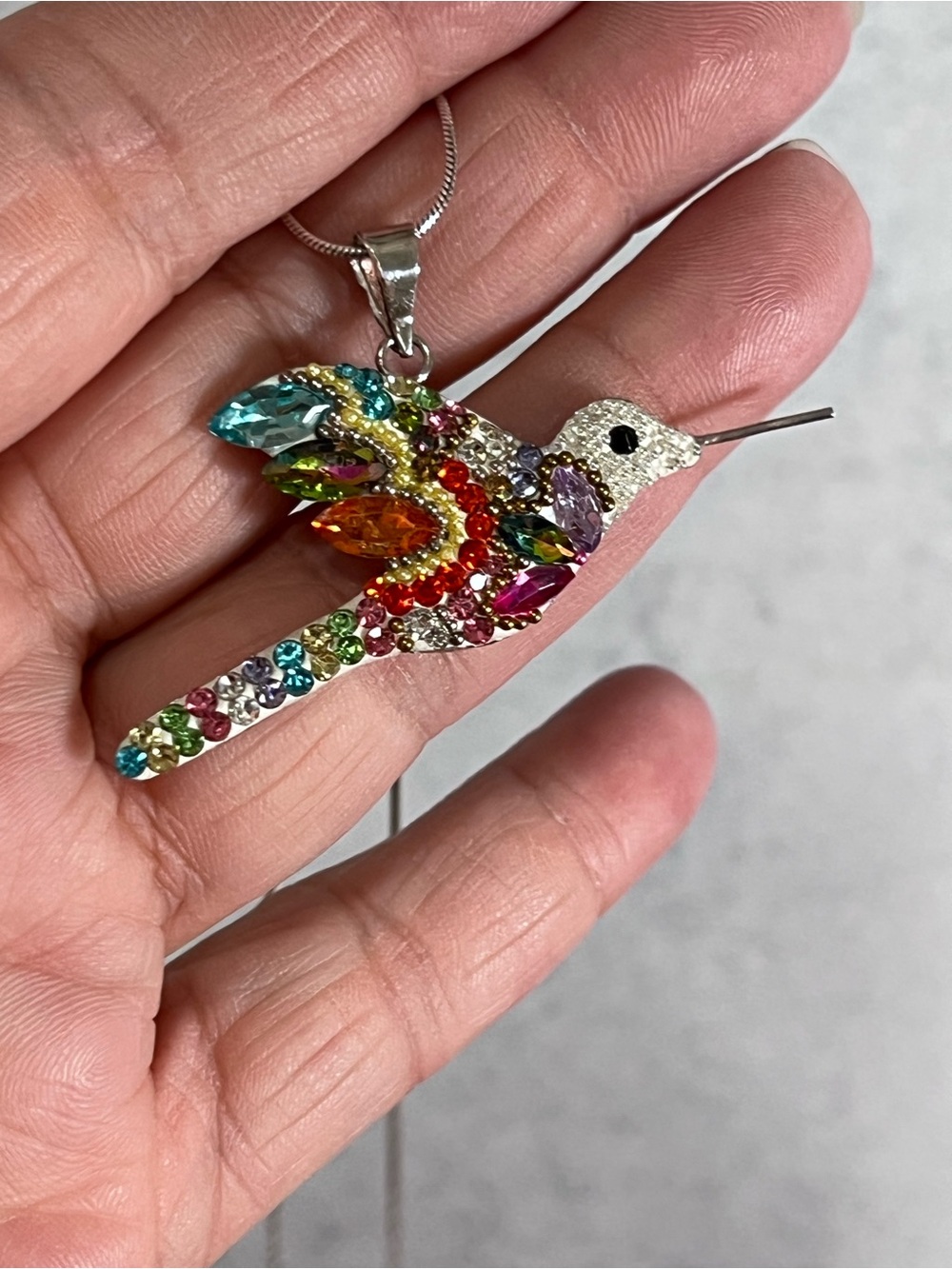Sterling silver 925 colorful hummingbird pendant necklace